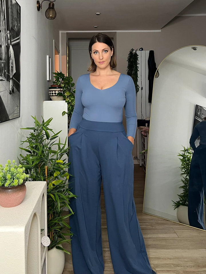 Pantalone THE BOSS wide fit - Punto Milano - BLU ZUCCHERO