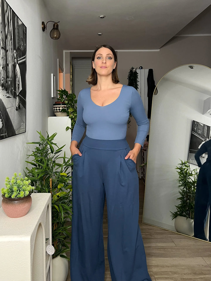 Pantalone THE BOSS wide fit - Punto Milano - BLU ZUCCHERO