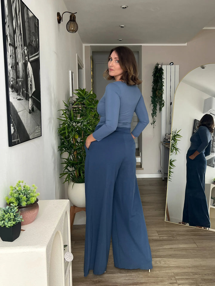 Pantalone THE BOSS wide fit - Punto Milano - BLU ZUCCHERO