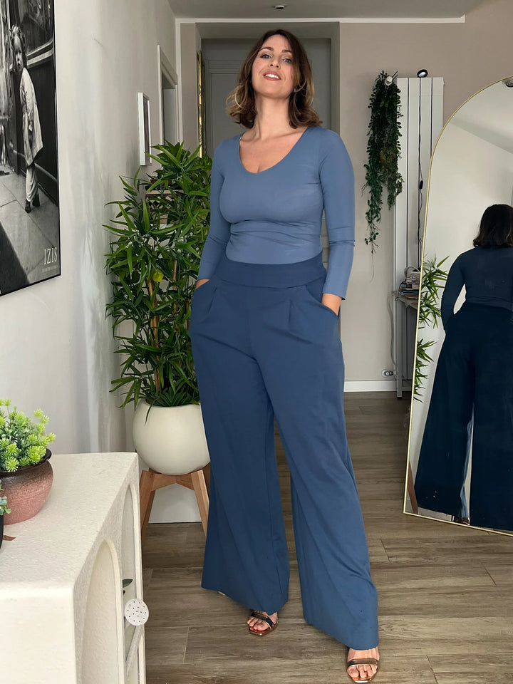 Pantalone THE BOSS wide fit - Punto Milano - BLU ZUCCHERO