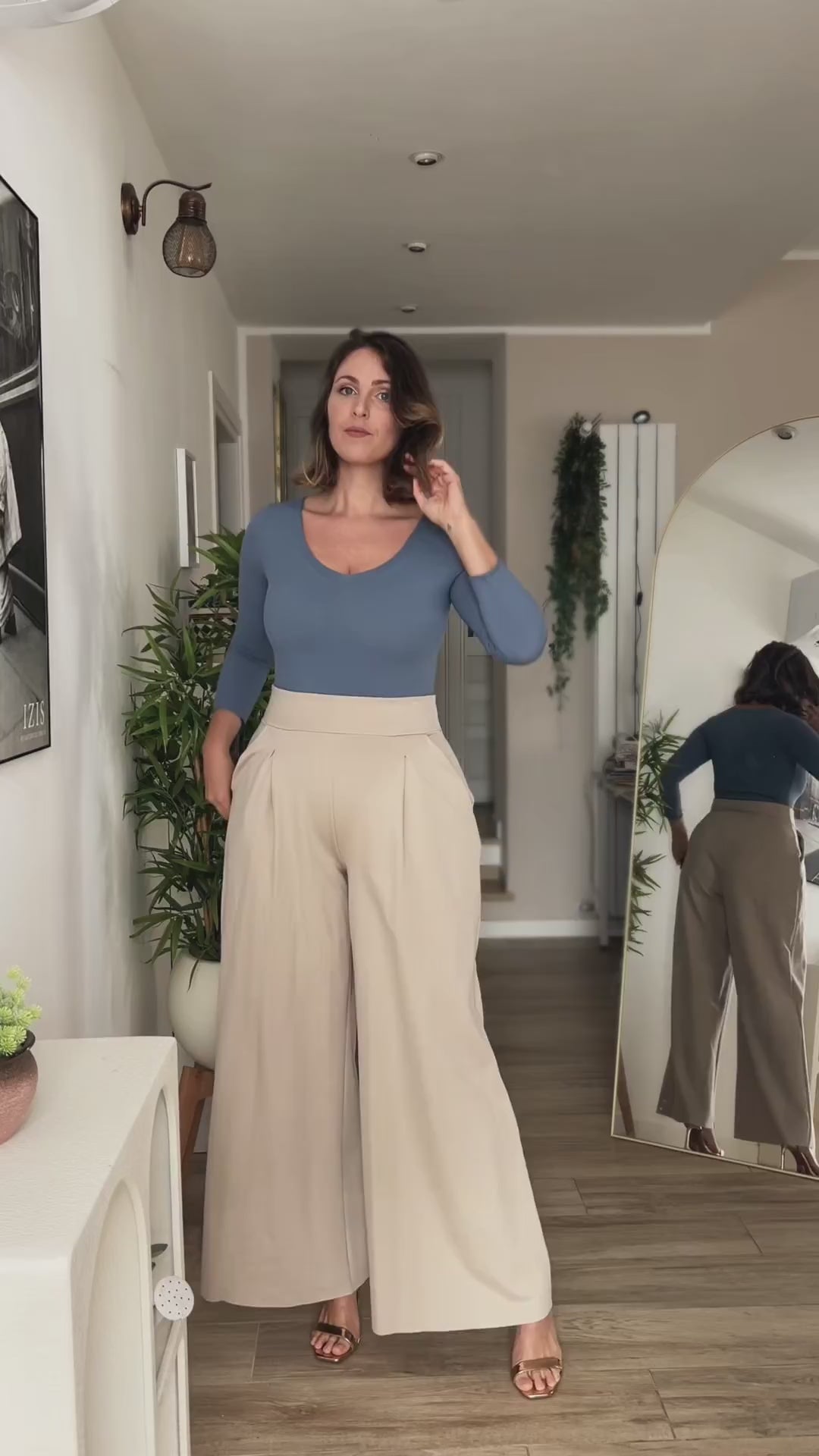 Pantalone THE BOSS wide fit - Punto Milano - STONE BEIGE