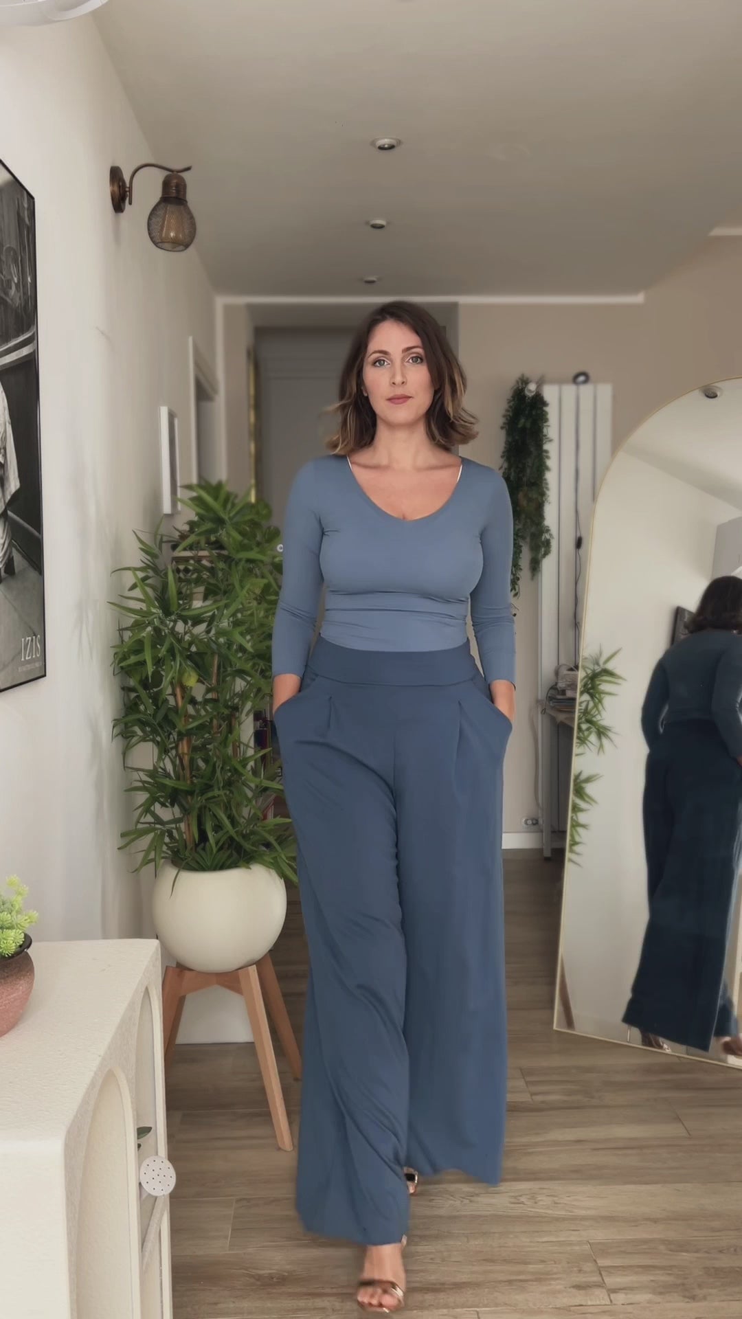 Pantalone THE BOSS wide fit - Punto Milano - BLU ZUCCHERO