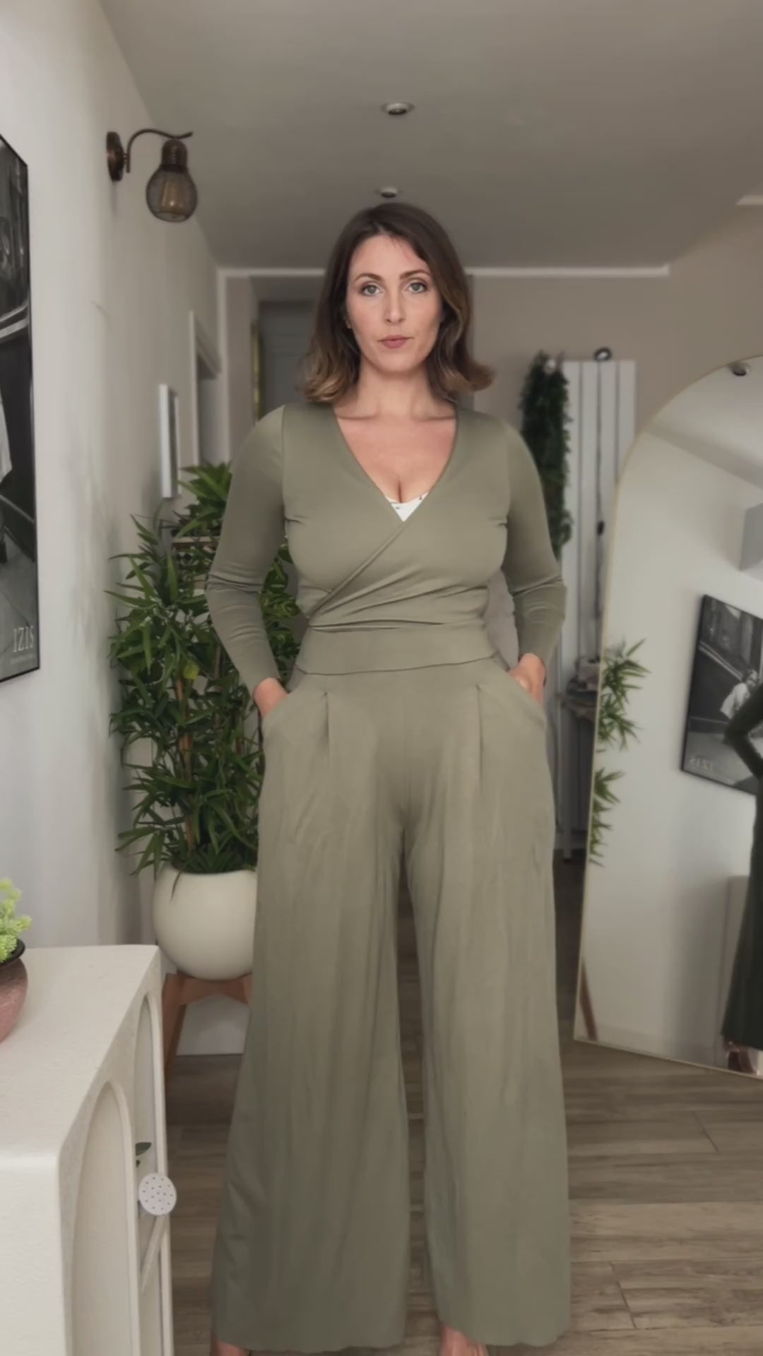 Pantalone THE BOSS wide fit - Punto Milano - VERDE CACHI CHIARO