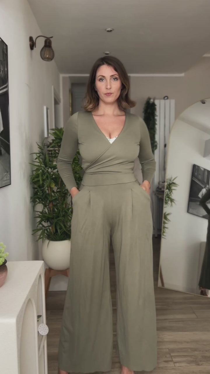 Pantalone THE BOSS wide fit - Punto Milano - VERDE CACHI CHIARO